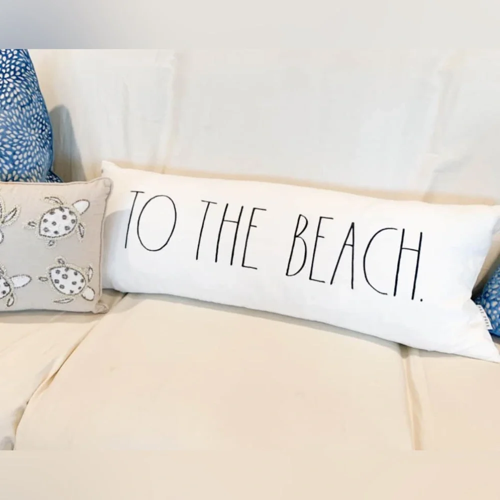 Rae Dunn 2PC Throw Pillow Case & Feather Insert To The Beach Nautical Accent